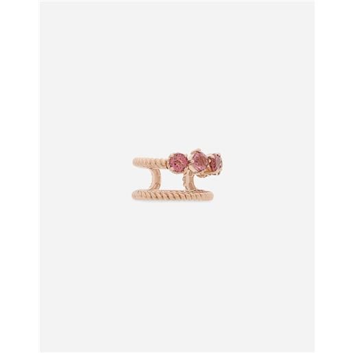 Dolce & Gabbana orecchino singolo con doppio earcuff in oro rosso 18kt con tormaline rosa