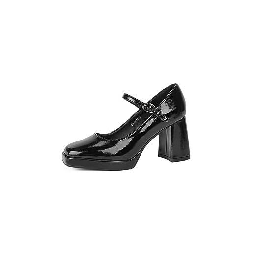 QUEEN HELENA scarpe eleganti con tacco con plateau cinturino donna zm9523 (nero, numeric_38)