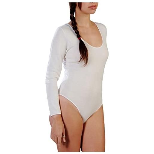 Clessidra body donna manica lunga - dual lana cotone - art. 4710 (bianco, 5)