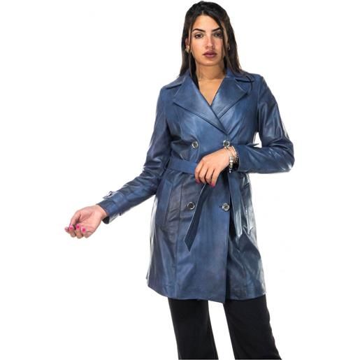 Leather Trend viviana - cappotto donna blu in vera pelle