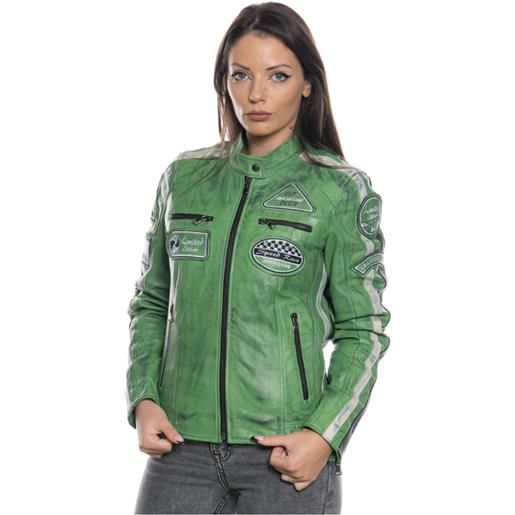 Leather Trend motociclista donna - biker donna verde tamponato in vera pelle