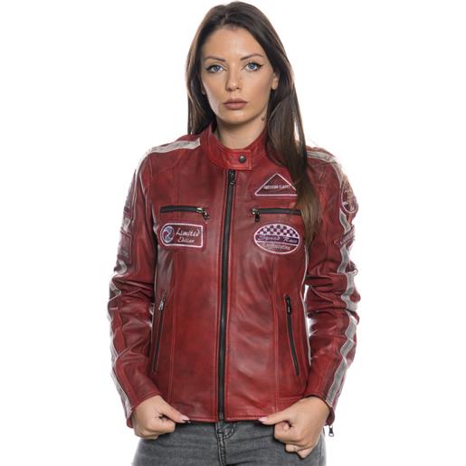 Leather Trend motociclista donna - biker donna bordeaux tamponato in vera pelle