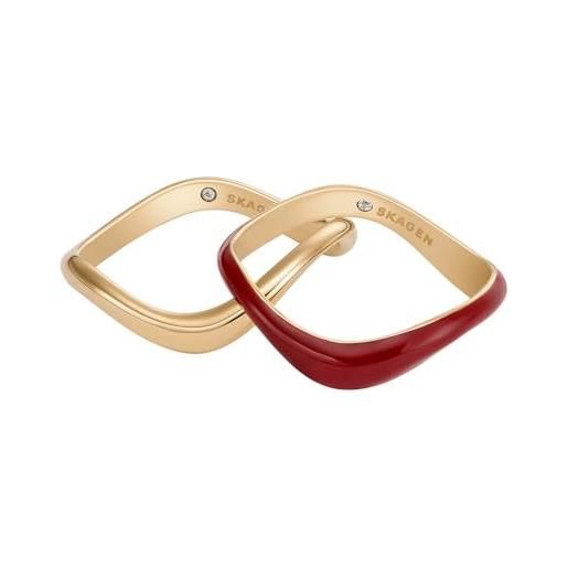 Skagen anello da donna kariana, acciaio inossidabile placcato oro, d'oro, 8