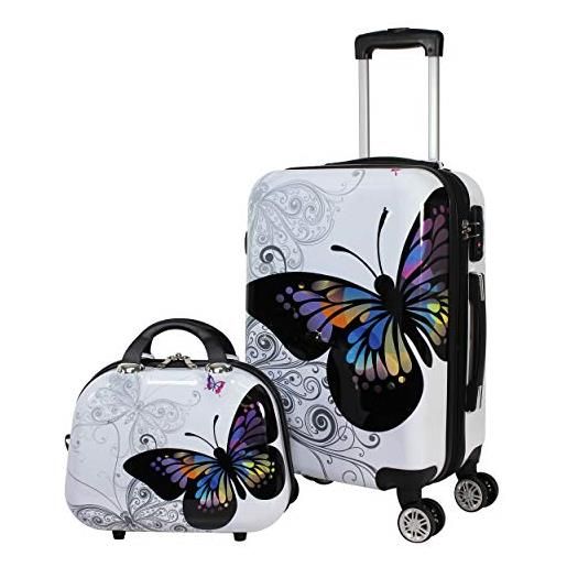 World Traveler - set di 2 valigie a forma di farfalla, colore: bianco e nero