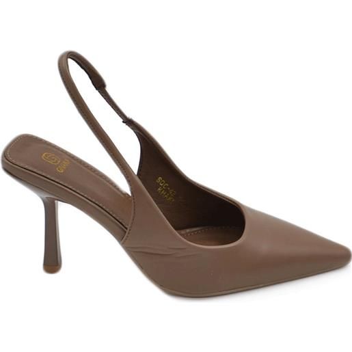 Malu Shoes scarpe decollete slingback donna elegante punta in ecopelle opaca taupe tacco 10 cm cerimonia cinturino retro tallone
