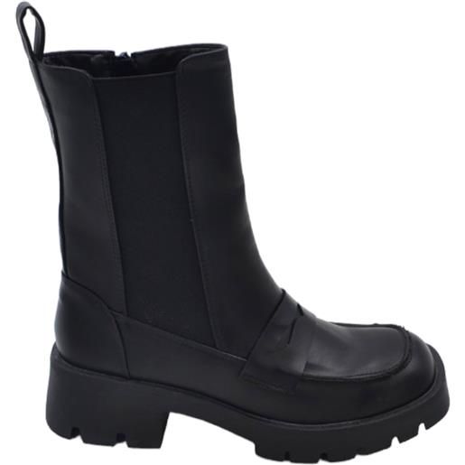 Malu Shoes stivaletti donna platform chelsea boots combat nero in ecopelle fondo alto zip elastico laterale e bendina tendenza