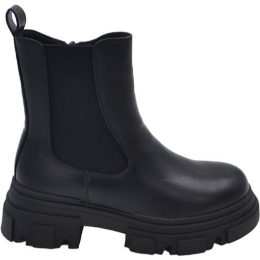 Malu Shoes stivaletti donna platform chelsea boots combat nero in ecopelle opaca fondo alto zip elastico laterale moda tendenza