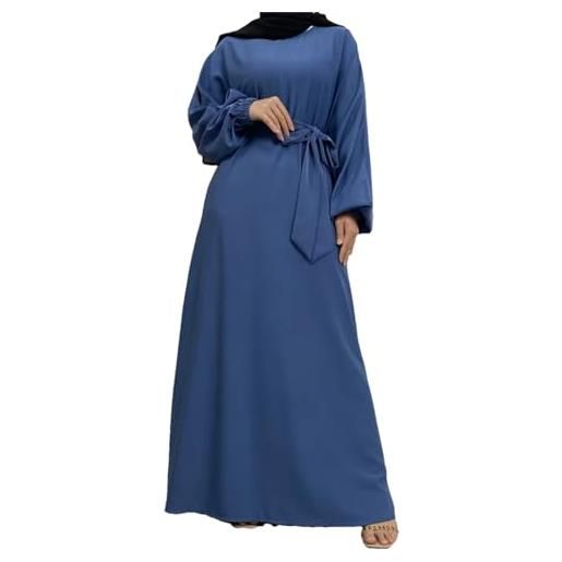 Generic marocchino abiti caftano tinta unita turchia abayas donne islamiche abito lungo musulmano ramadan robe, blu, m