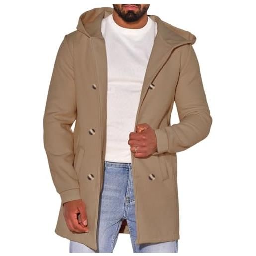 Onsoyours cappotto da uomo trenchcoat jacket doppia fila button tweed jacket tinta unita giacca con cappuccio trench casual loose tweed coat invernale a rosso l