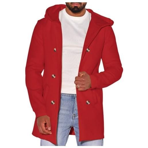 Onsoyours cappotto da uomo trenchcoat jacket doppia fila button tweed jacket tinta unita giacca con cappuccio trench casual loose tweed coat invernale a blu zaffiro s