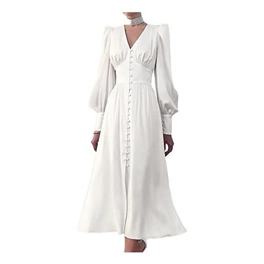 GYQWJPC abiti da donna lanterna maniche lunghe vita gonna lunga raso maxi partito abito lungo abiti estivi (colore: bianco, taglia: m)