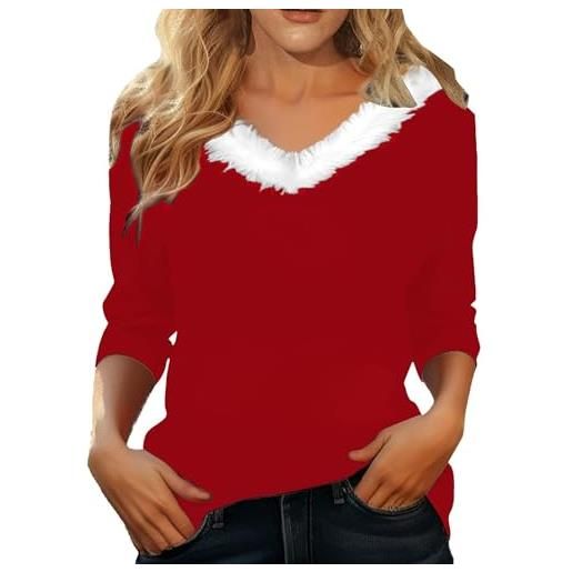 DGZTWLL camicie natalizie da donna 2023 eleganti a maniche lunghe con scollo a v in pelliccia sintetica maglione natalizio babbo natale scintillante top natalizio scintillante, a4 nero, xl