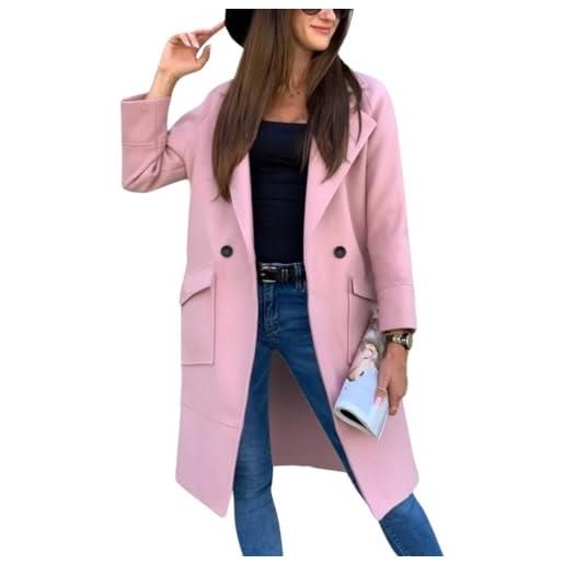 ORANDESIGNE cappotto donna invernale elegante lungo blazer giacca di lana inverno caldo trench parka giubbotto slim fit casual windbreaker jacket outwear cappottino con bottoni rosa xxl