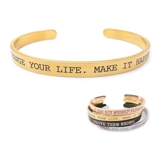 ALMENDRA bracciale da donna uomo personalizzato con frase incisione nome rigido in acciaio personalizzabile amiche braccialetto regalo (oro)
