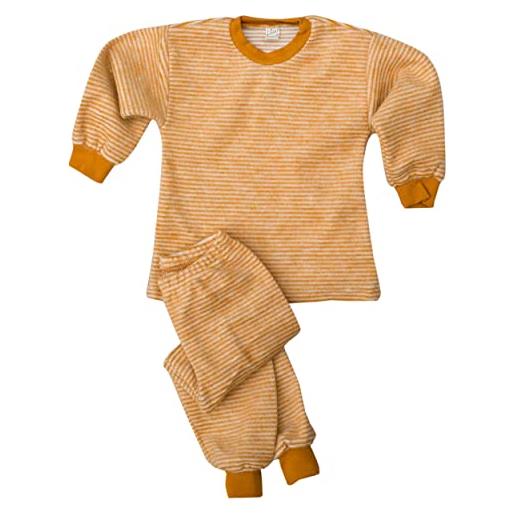 Lilano, pigiama in lana merino per bambini, 2 pezzi, 100% lana (kbt), curry/naturale, 104