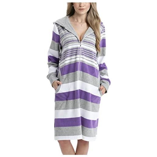 Aquarti vestaglia da donna con cerniera e cappuccio a righe, violett, xxl