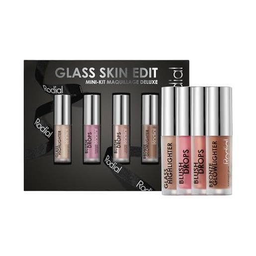 Rodial glass glow edit: blush drops - frosted pink, blush drops - sunset kiss, bronze glowlighter, glass highlighter | kit di trucco di lusso | regalo di bellezza
