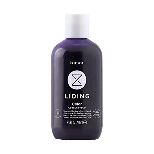 Kemon - liding color cold shampoo, azione anti-giallo per capelli biondi, colorati e decolorati a base di giglio e camomilla - 250 ml