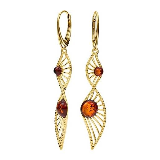 Copal donne orecchini in vera ambra argento placcato in oro natura marrone spirale confezione ecologica piccoli regali