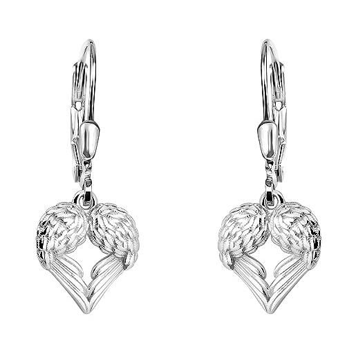 Sofia milani - orecchini da donna in argento 925 - orecchino pendente a cuore con ali d'angelo - e2238