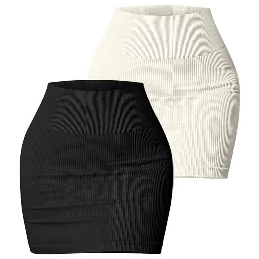 AIEOE 2 pezzi gonna tubino da donna sexy minigonna corta lavorata a maglia coste slim fit party clubwear taglia s nera + bianca