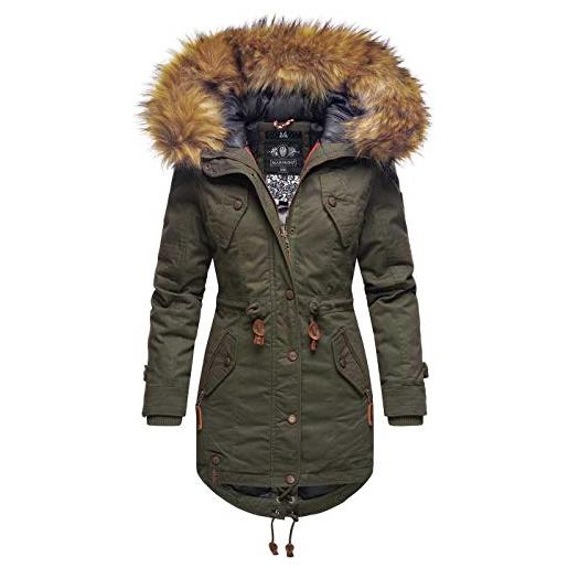 Marikoo b813 - giacca invernale da donna con cappuccio in pelliccia sintetica rosso vivo s