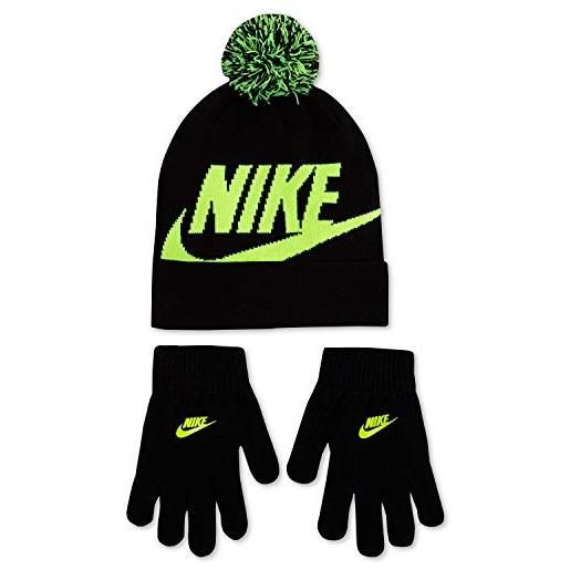 Nike swoosh pom beanie cappello e guanti set (4/7, grigio scuro heather(8a2695-042)/bianco)