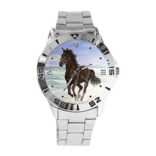 Qcc cavallo sulla spiaggia design quadrante analogico da polso al quarzo con fascia in acciaio inox da donna orologio da uomo