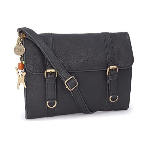 Catwalk Collection Handbags - vera pelle - medio - borse a tracolla/borsa a mano/messenger/borsetta donna - con ciondolo a forma di gatto - amy - marrone