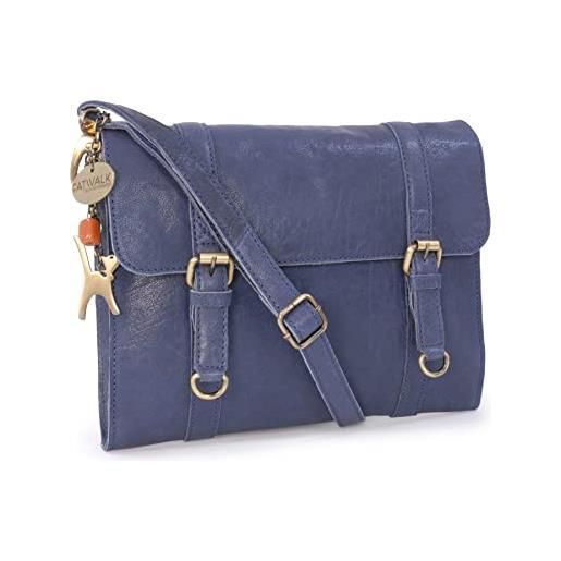 Catwalk Collection Handbags - vera pelle - medio - borse a tracolla/borsa a mano/messenger/borsetta donna - con ciondolo a forma di gatto - amy - blu