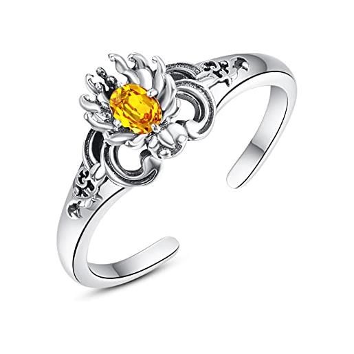 TANGPOET anelli di crisantemo da donna in argento 925 citrino anello fiore regolabile anello aperto pollice anello crisantemo anelli girasole gioielli margherita regalo per donne ragazze, metallo non