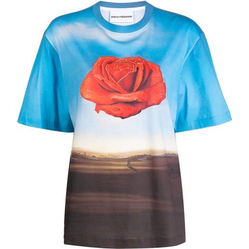 Rabanne t-shirt con stampa meditative rose x salvador dali - multicolore