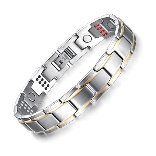 JFUME braccialetti magnetici in oro 18k con braccialetto bicolore argento per lei, braccialetto dell'amicizia regolabile per donne e uomini 8,5