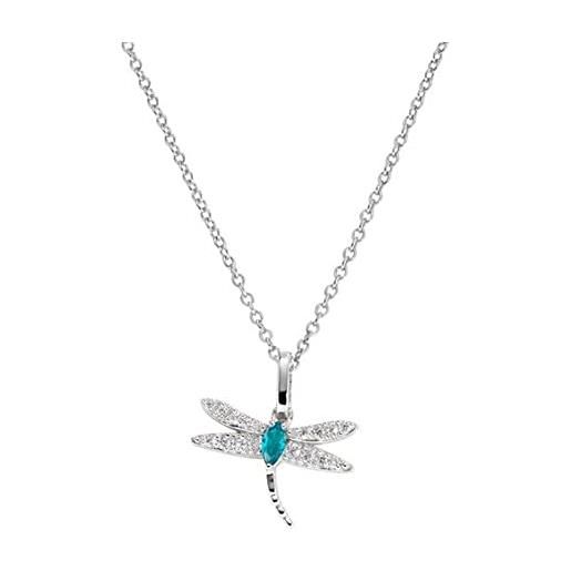 Amen collana donna in argento libellula con zirconi, misura 40+5 cm regolabile (blu)