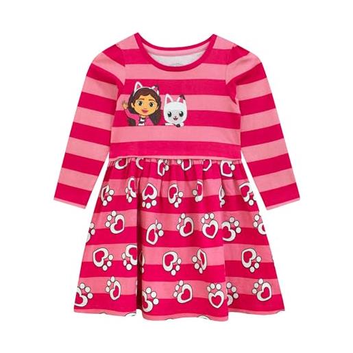 DREAMWORKS GABBY'S DOLLHOUSE vestito | abiti da ragazza a maniche lunghe | abito gabby cat per bambini | età da 3 a 10 anni | rosa | 4-5 anni