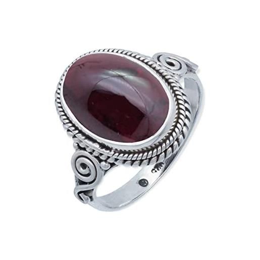 mantraroma anello argento 925 con pietre preziose granato pietra rossa argento sterling da donna in vero argento (mrg-066-02-(60))