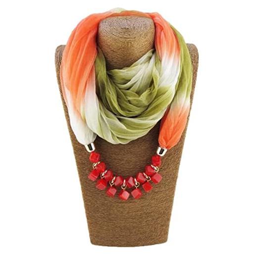 WEITING collana girocollo etnico di modo per le donne perline di resina geometrica dichiarazione sciarpa di seta collane gioielli bohemiene-arancione