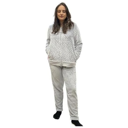 LORMAR pigiama donna in morbido coral operato aperto davanti con zip art. 601551-48, grigio