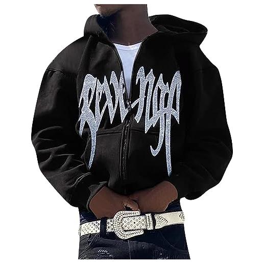 tinetill felpa uomo y2k hoodies con zip oversize giacca con cappuccio harajuku gotica felpa con stampa di lettere pullover a maniche lunghe vintage jacket unisex anni '90 e-girl top