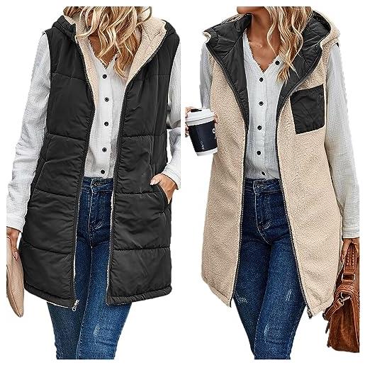 Vagbalena giacca calda senza maniche in peluche autunno inverno da donna giacca reversibile gilet lungo in piumino piumino leggero trapuntato senza maniche (marina militare, 3xl)