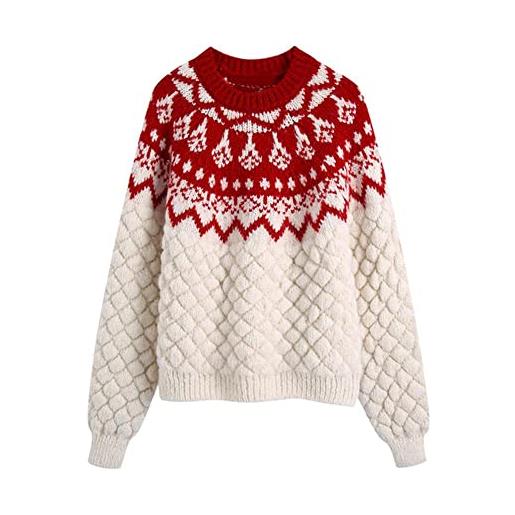 MARYSHARON autunno inverno o-collo geometrico manica lunga sciolto maglia maglione pullover donne, cx1678, s