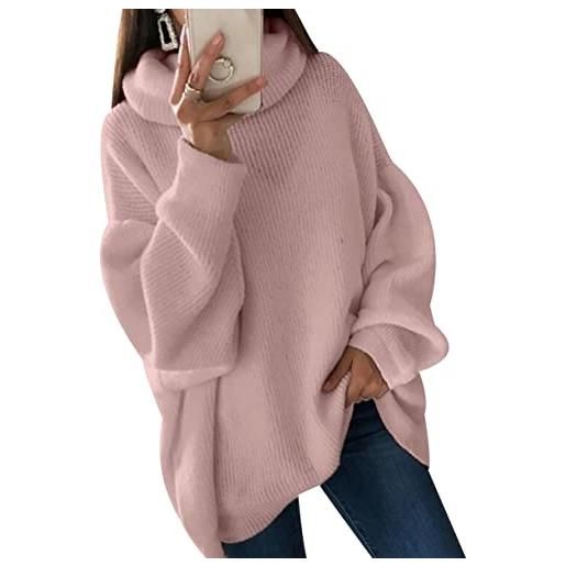 Peuignao maglione donna invernale pullover sweater trecce dolcevita oversize largo manica lunga elegante particolari taglie forti larghi grigio xl