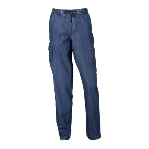Siry Work pantalone uomo in jeans sea barrier art. Darcy con tasconi laterali, chiusura con bottone e zip, elastico e coulisse in cintura - 100% cotone-tg 3xl