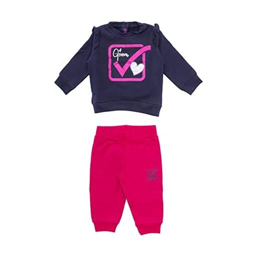 Givova - tuta sportiva invernale baby in cotone felpato, felpa manica lunga con rouches e girocollo, pantalone elasticizzato, disponibile nella variante blu e rosa (blu, 12 mesi)