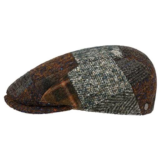 LIERYS coppola fandaco patchwork uomo - made in the eu cappellino lana cappello piatto con visiera, fodera autunno/inverno - xl (60-61 cm) grigio