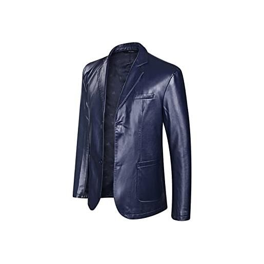 INGVY bomber jacket suit giacca in pelle oversize giacca vegana da uomo business giacca da uomo slim fit giacca in pelle pu per uomo (colore: a1-blu, taglia: xxxxxxl)