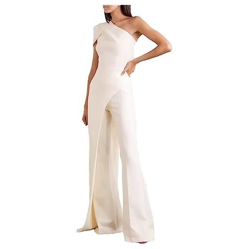 doyouwantmore women's summer casual short sleeves one shoulder white high life wide leg jumpsuit with pockets