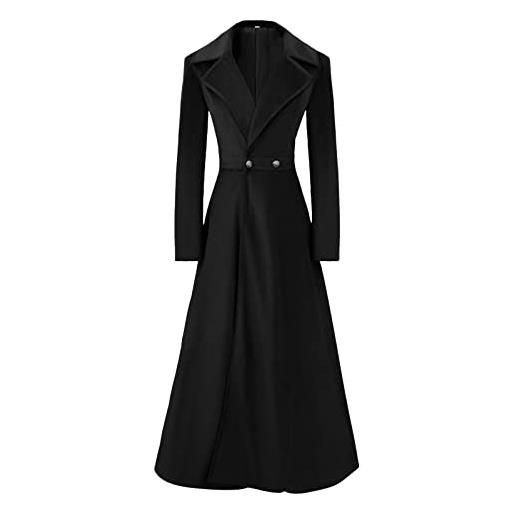 YOUYING trench da donna in velluto gotico a maniche lunghe con risvolto vintage lungo cardigan cappotto steampunk autunno inverno cappotti caldi, blu, s