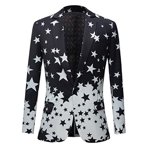 Alloaone giacca da smoking stampata giacca da giacca con risvolto con risvolto a un bottone giacca da uomo per feste di matrimonio black xxl