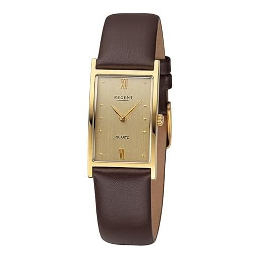 REGENT orologio in titanio ipg placcato oro, da donna, rettangolare, 21 x 30 mm, 5 bar, cinturino in pelle f-1509, grigio. , elegante